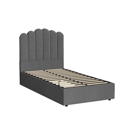 Oikiture Bed Frame King Single Gas Lift Velvet Grey