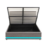 Oikiture Double Bed Frame with Gas Lift LED Storage Space Grey