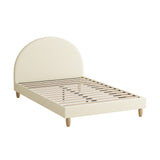 Oikiture Bed Frame Double Size Arched Bedhead Beige Fabric