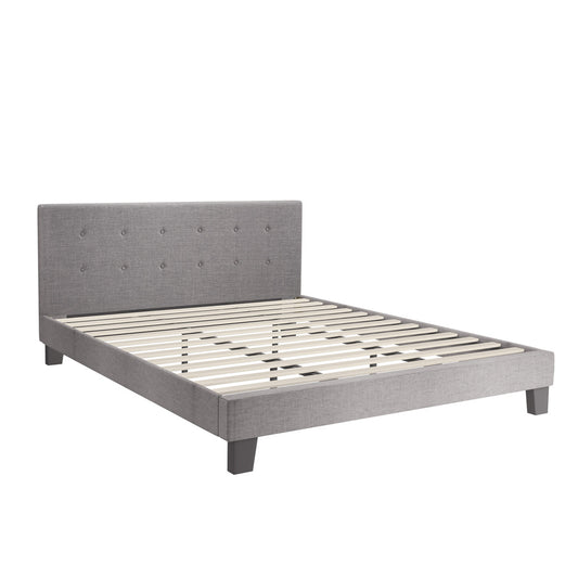 Oikiture Bed Frame King Size Wooden Fabric Grey