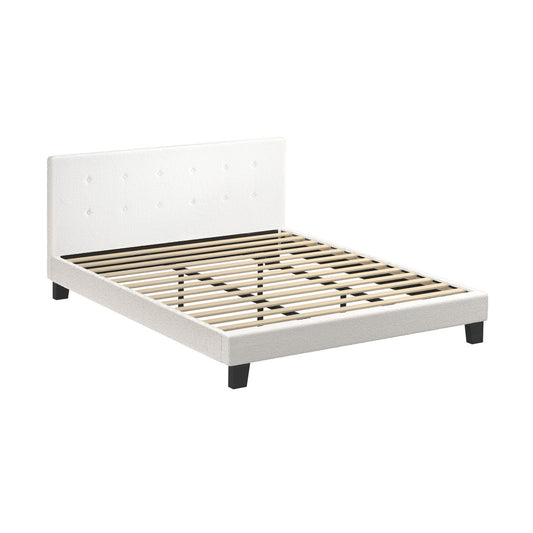 Oikiture Bed Frame King Size White Boucle