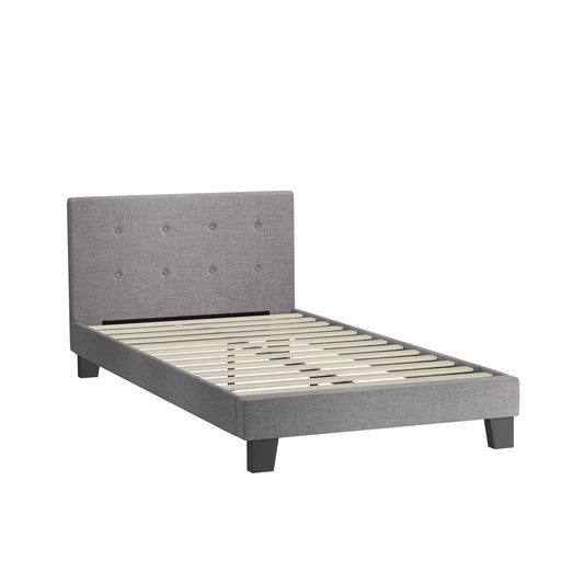 Oikiture Bed Frame King Single Wooden Fabric Grey