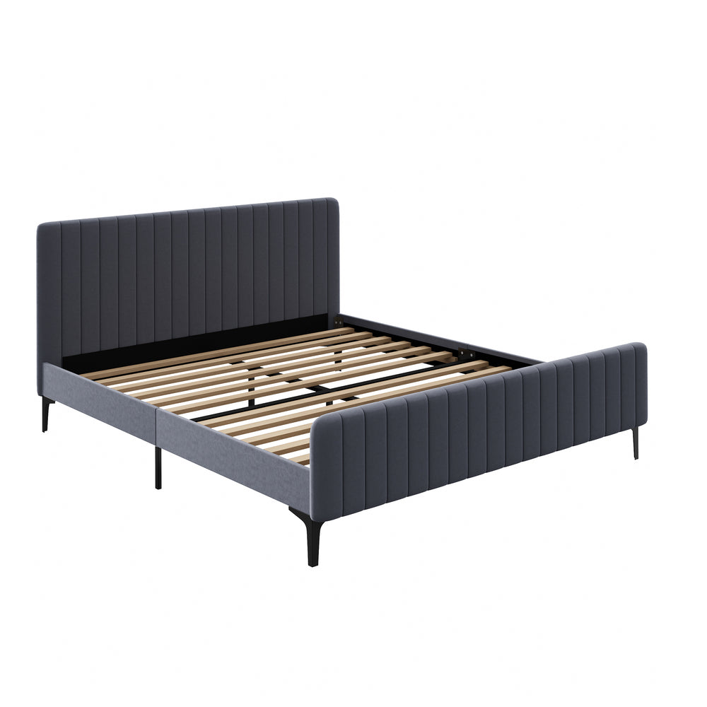 Oikiture Bed Frame King Size Beds Platform Velvet Fabric Grey