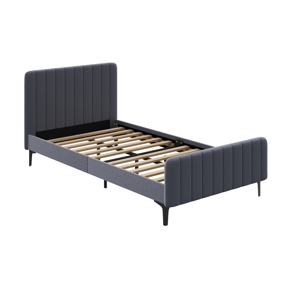 Oikiture Bed Frame King Single Beds Platform Velvet Fabric Grey
