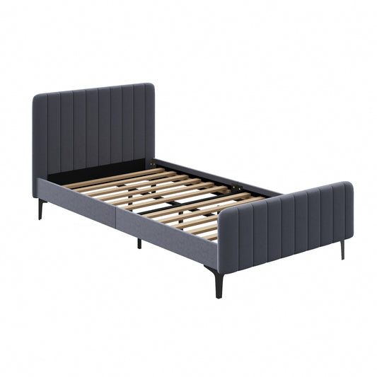 Oikiture Bed Frame King Single Beds Platform Velvet Fabric Grey