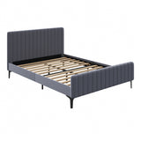 Oikiture Bed Frame Queen Size Beds Platform Velvet Fabric Grey