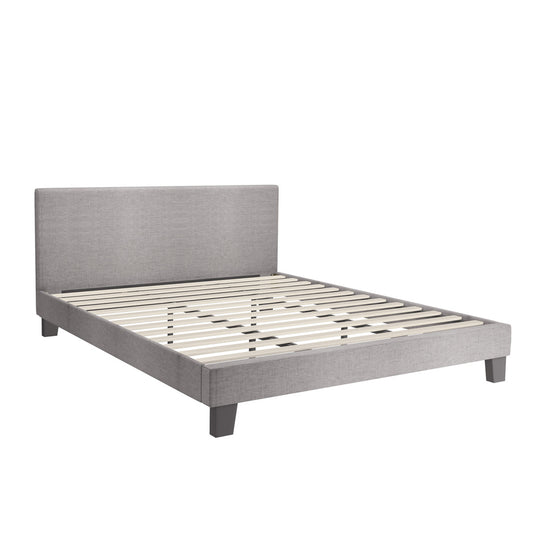 Oikiture Bed Frame King Size Wooden Slats Grey Fabric
