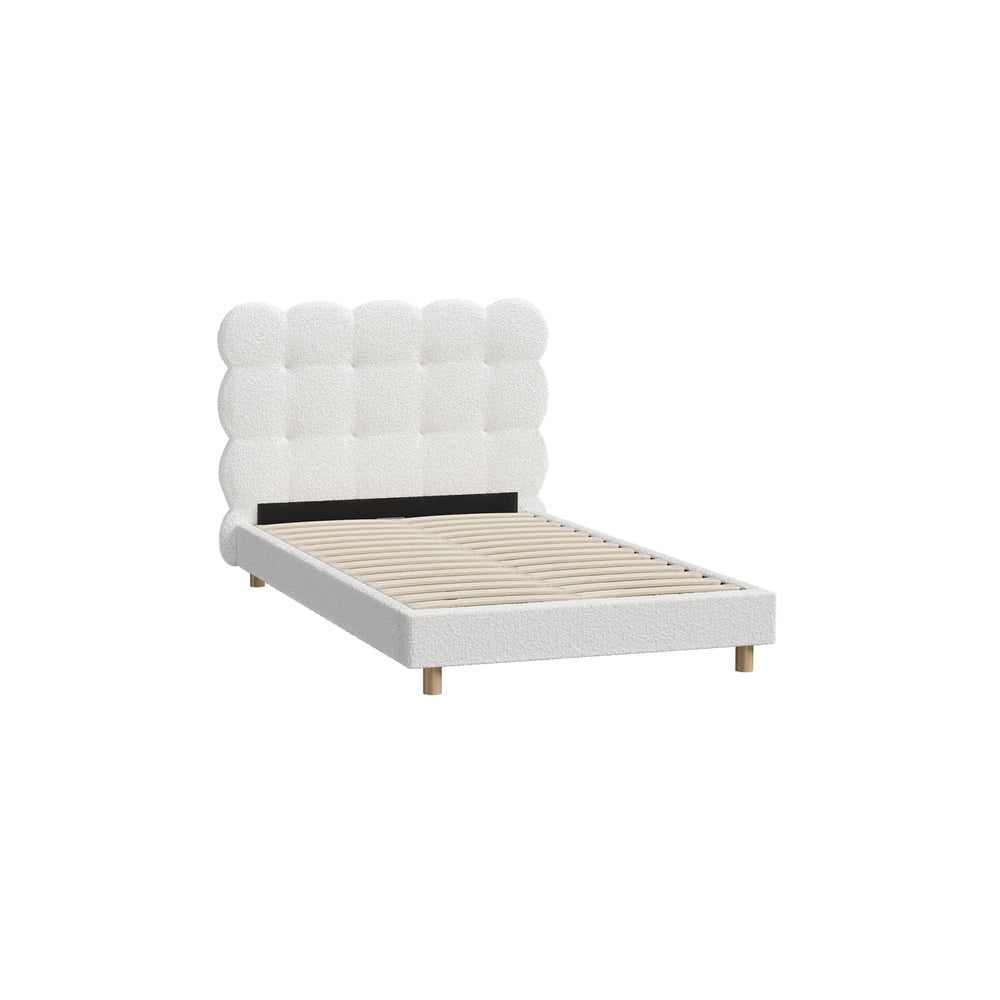 Oikiture Bed Frame Double Tufted Bedhead Boucle Fabric White
