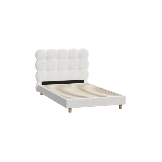 Oikiture Bed Frame Double Tufted Bedhead Boucle Fabric White