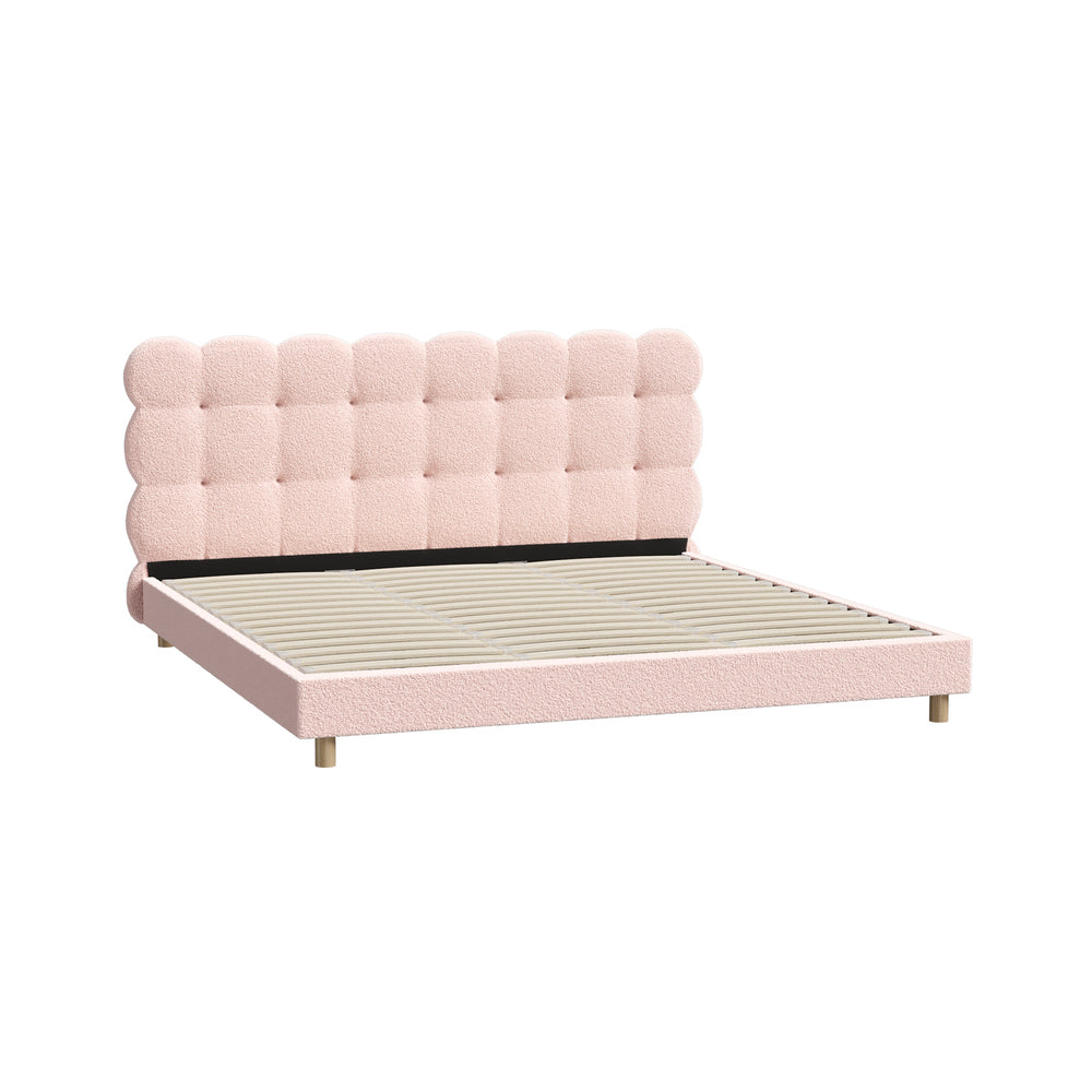 Oikiture Bed Frame King Size Tufted Bedhead Boucle Fabric Pink