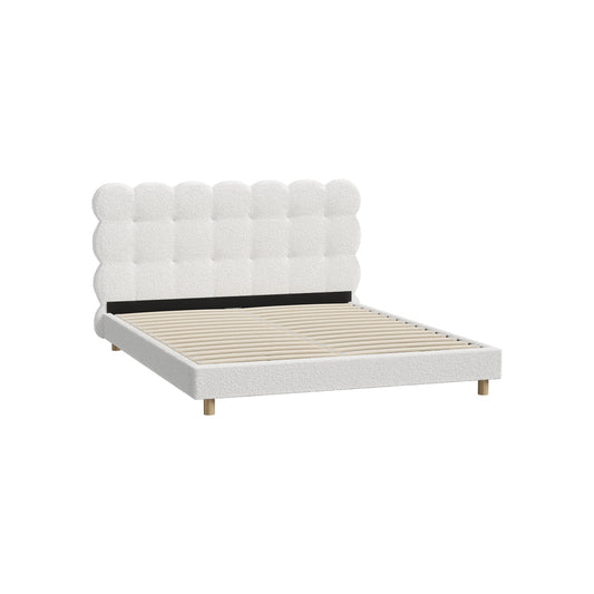Oikiture Bed Frame Queen Tufted Bedhead Boucle Fabric White