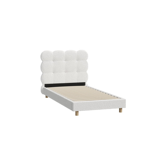 Oikiture Bed Frame Single Tufted Bedhead Boucle Fabric White