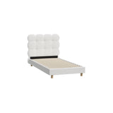 Oikiture Bed Frame Single Tufted Bedhead Boucle Fabric White