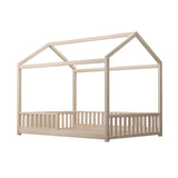 Oikiture Kids Wooden Bed Frame Double Size House Platform Natural