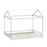 Oikiture Kids Wooden Bed Frame House Base with Fence Double White