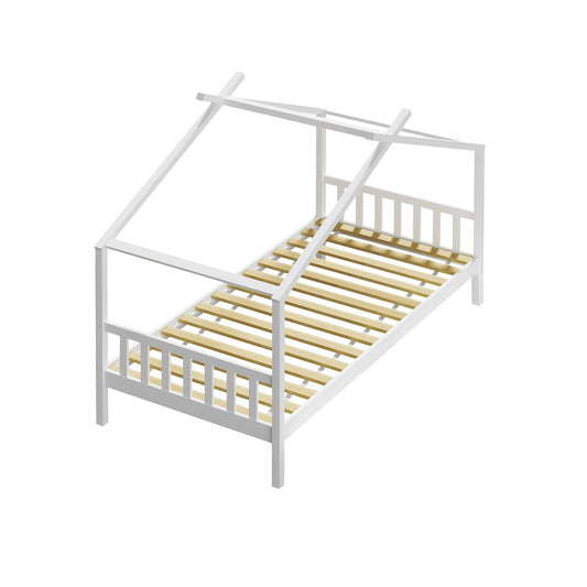 Oikiture Bed Frame Wooden Kids Single Timber House Beds White