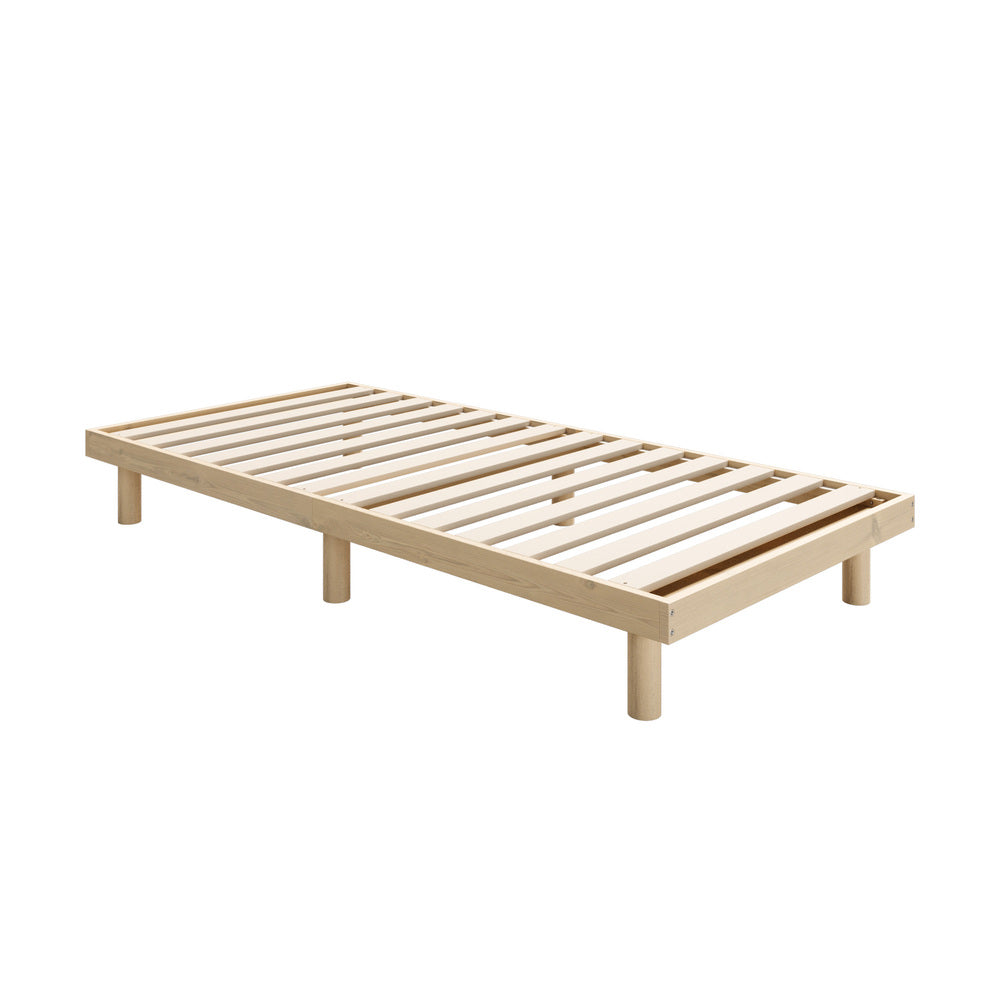 Oikiture Bed Frame Single Size Bed Base Solid Wood Slats