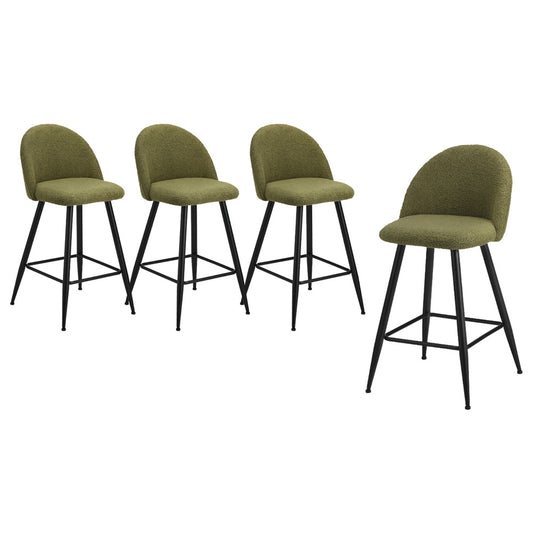 Oikiture 4x Bar Stools Kitchen Counter Stool Green Boucle Padded