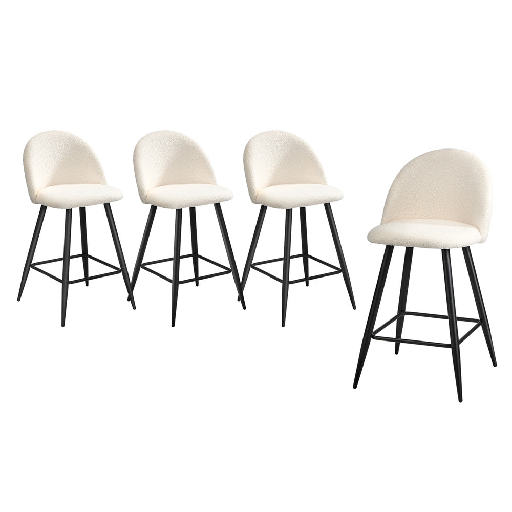 Oikiture 4x Bar Stools Kitchen Counter Stool White Boucle Padded
