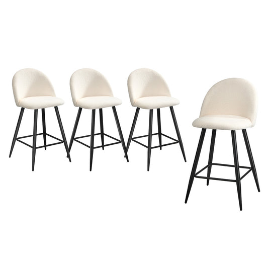 Oikiture 4x Bar Stools Kitchen Counter Stool White Boucle Padded