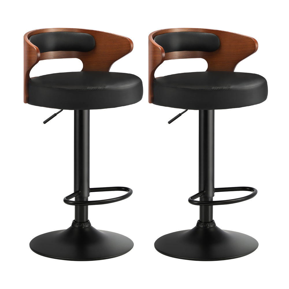 Oikiture 2x Bar Stools with Gas Lift Swivel Black