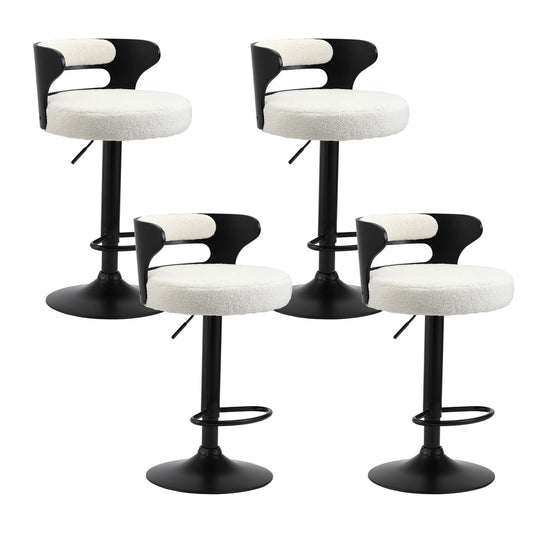 Oikiture 4x Bar Stools Gas Lift Swivel Chairs Wooden Boucle White