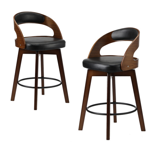 Oikiture 2x Bar Stools Swivel PU Leather Black