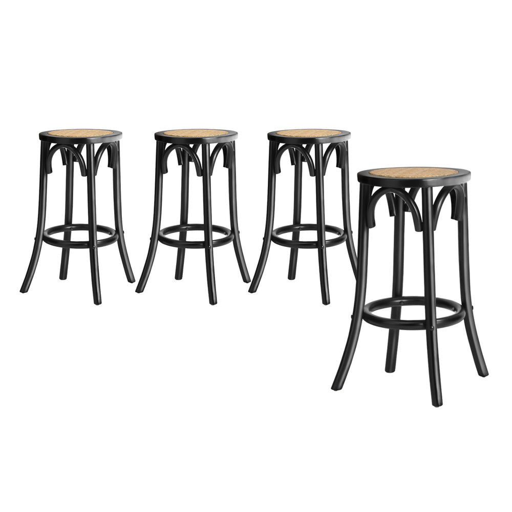 Oikiture 4x Bar Stools Dining Chair Rattan Seat Black