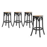Oikiture 4x Bar Stools Dining Chair Rattan Seat Black