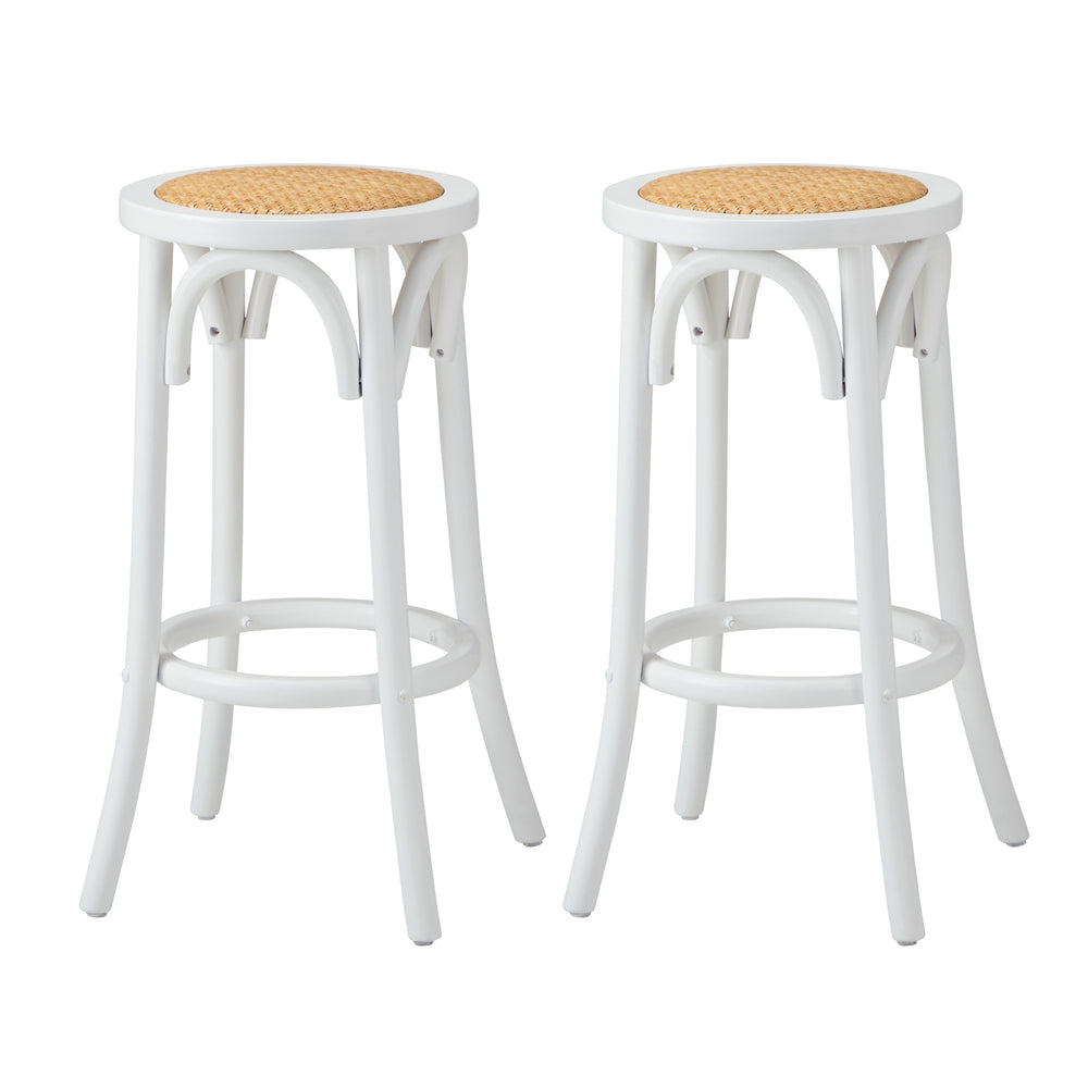 Oikiture 2x Bar Stools Dining Chair Rattan Seat White