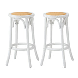 Oikiture 2x Bar Stools Dining Chair Rattan Seat White