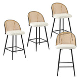 Oikiture 4x Bar Stools Kitchen Counter Stool Rattan Boucle Fabric