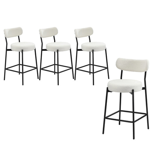 Oikiture 4x Bar Stools Kitchen Dining Stool Boucle Fabric White