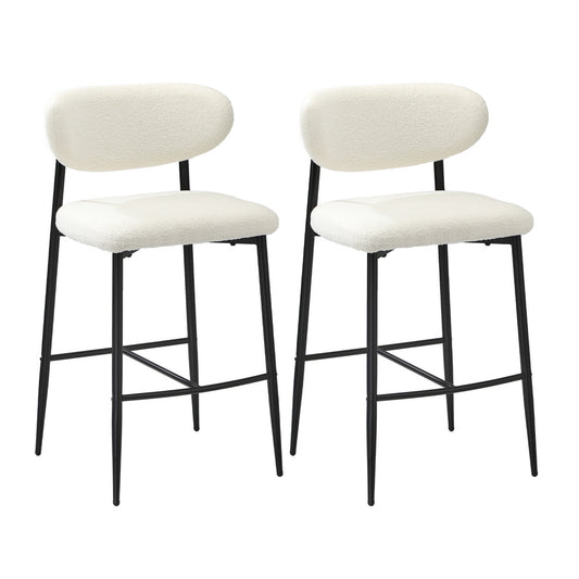 Oikiture 2x Bar Stools Boucle Fabric Black and White
