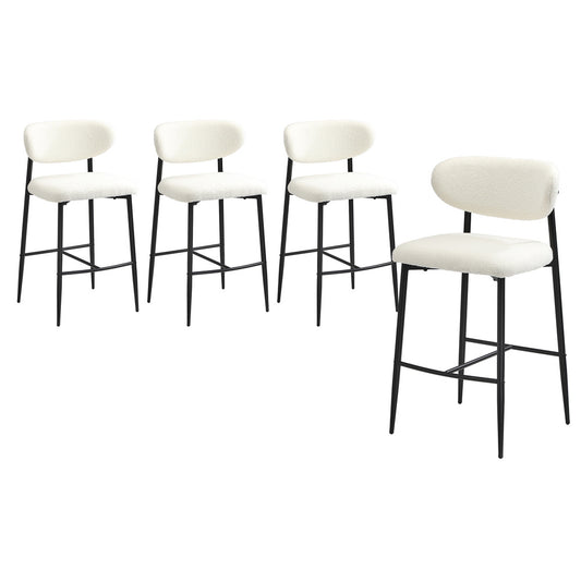 Oikiture 4x Bar Stools Boucle Fabric Black and White
