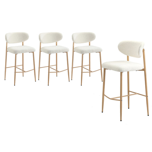 Oikiture 4x Bar Stools Boucle Fabric Natural White