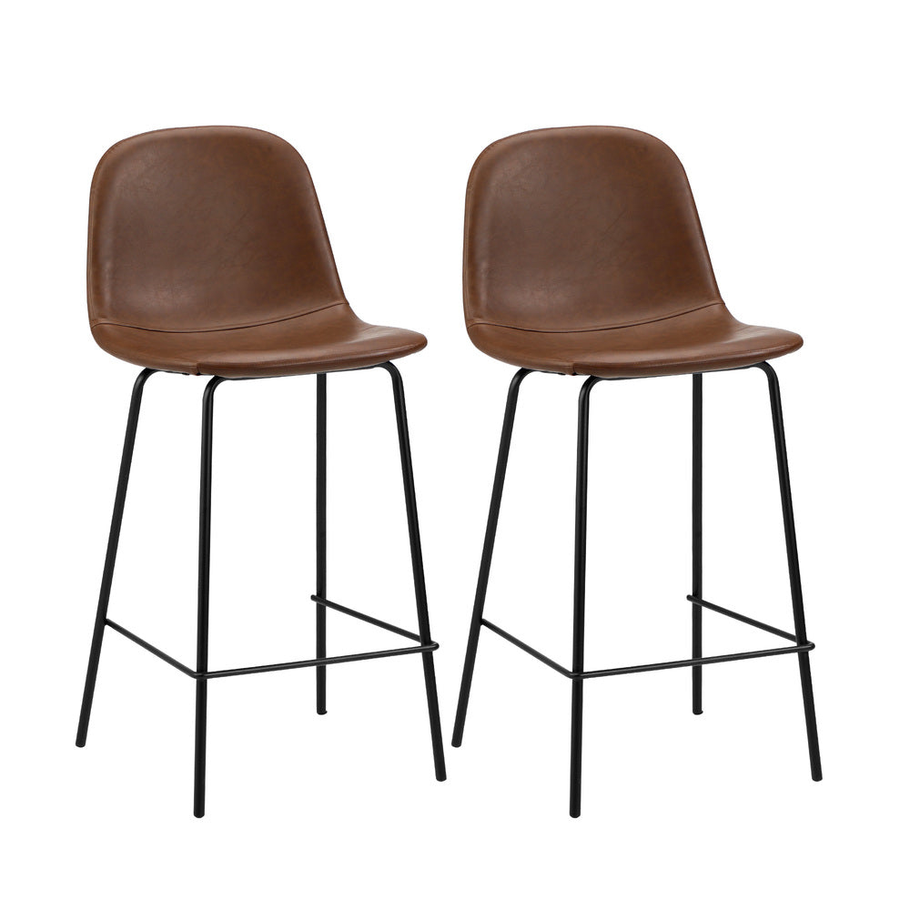 Oikiture 2x Bar Stools Kitchen Dining Chair PU Leather Brown