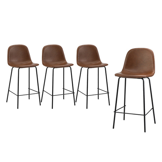Oikiture 4x Bar Stools Kitchen Dining Chair PU Leather Brown