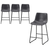 Oikiture 4x Bar Stools Kitchen Stool Metal Leather Grey