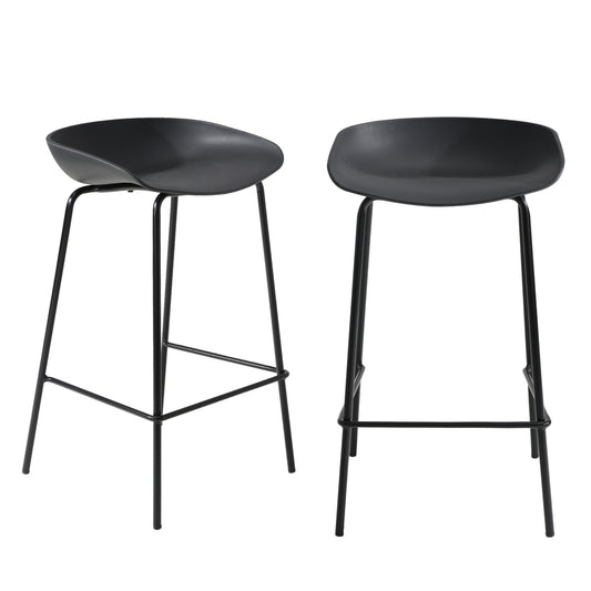 Oikiture 2x Kitchen Bar Stools Dinning Chairs Metal Black
