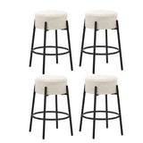 Oikiture 4x Bar Stools Kitchen Round Stool Boucle Fabric White
