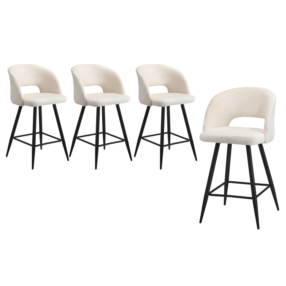 Oikiture 4x Bar Stools Kitchen Dining Chair Boucle White SURA