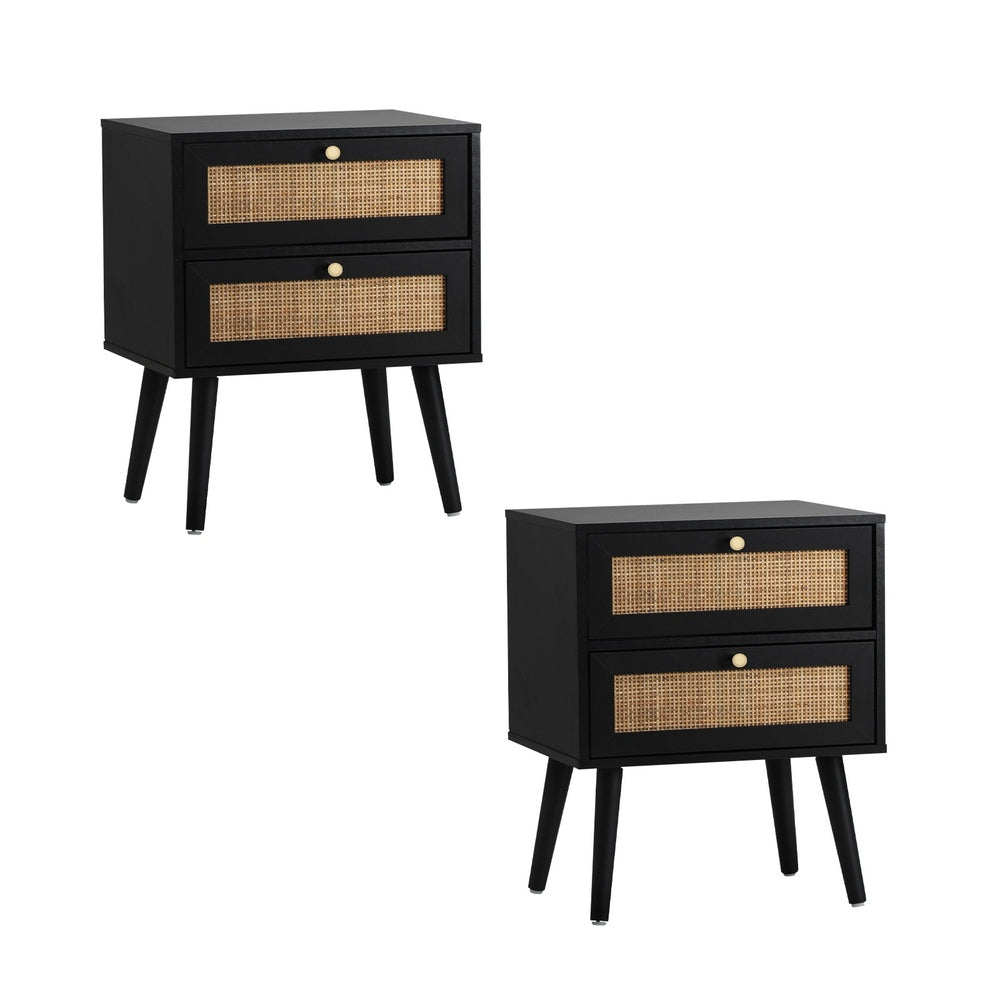 Oikiture 2X Bedside Table 2 Drawers Storage Cabinet Rattan