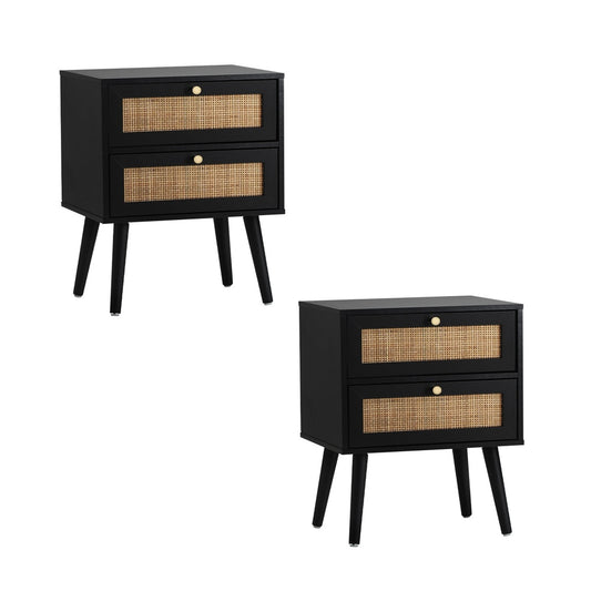 Oikiture 2X Bedside Table 2 Drawers Storage Cabinet Rattan