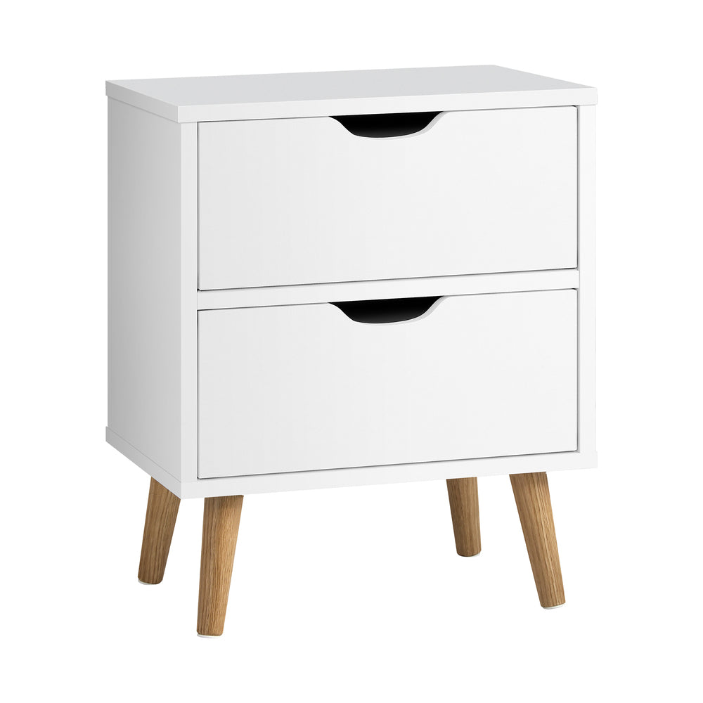 Oikiture Bedside Tables 2 Drawers Air Gap Handle White
