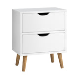 Oikiture Bedside Tables 2 Drawers Air Gap Handle White