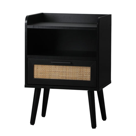 Oikiture Bedside Table Drawer Side End Table Rattan