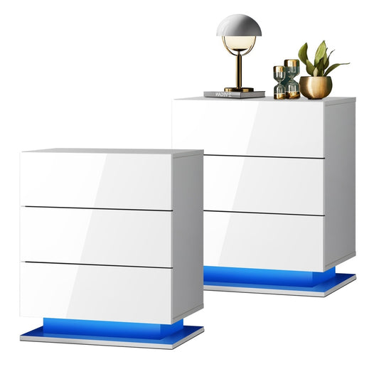 Oikiture Bedside Tables Set of 2 LED Nightstand