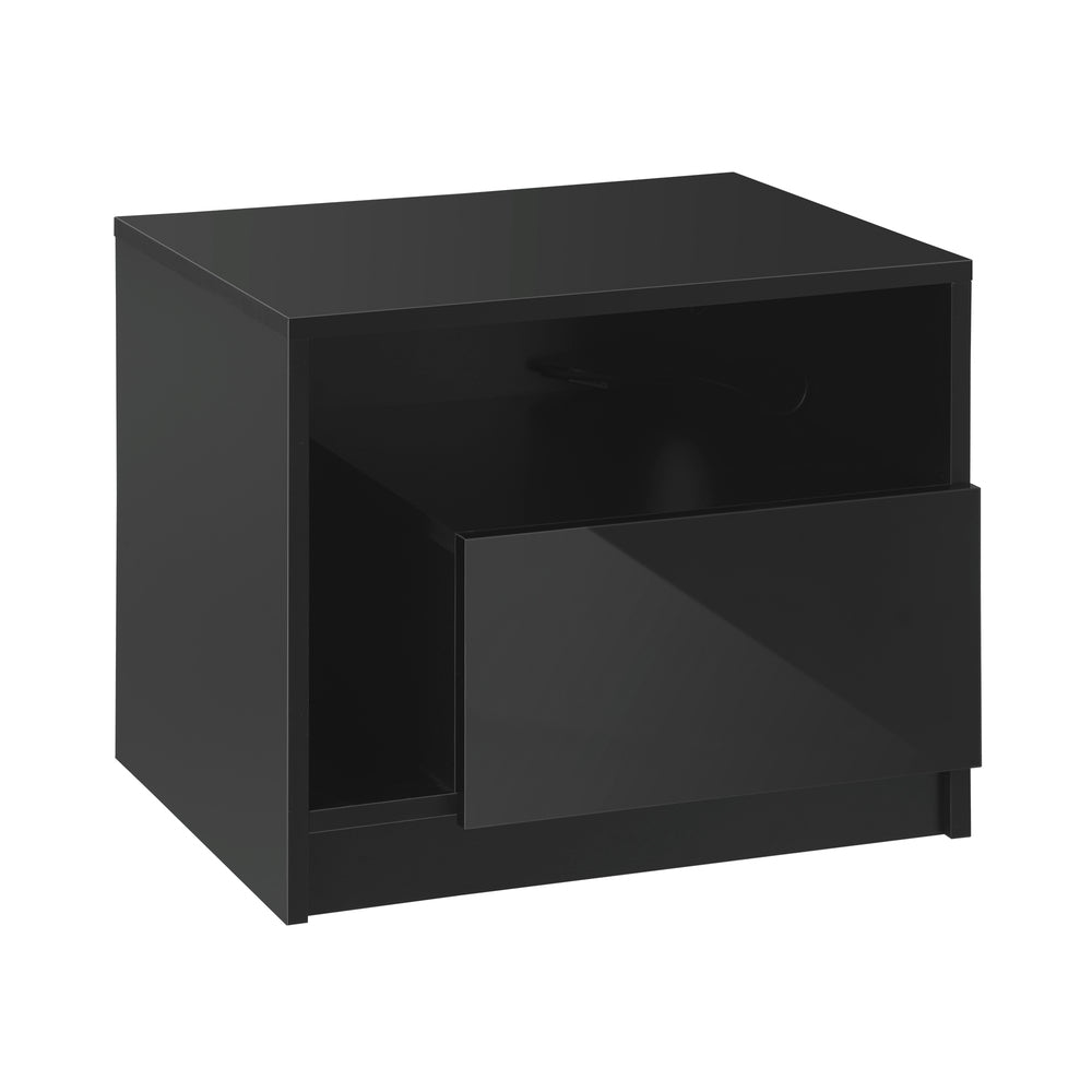 Oikiture Bedside Tables RGB LED High Gloss Black