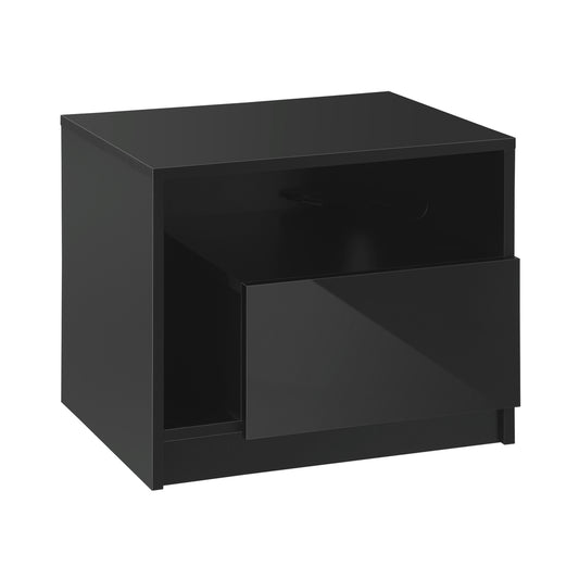Oikiture Bedside Tables RGB LED High Gloss Black